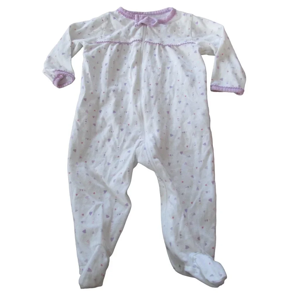Carters Just One Year Zip Up Footed Sleeper Infant‎ Girls Medium White Hearts
